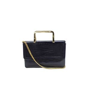 Morris Moskowitz Womens Leather Embossed Leather Shoulder Bag Navy